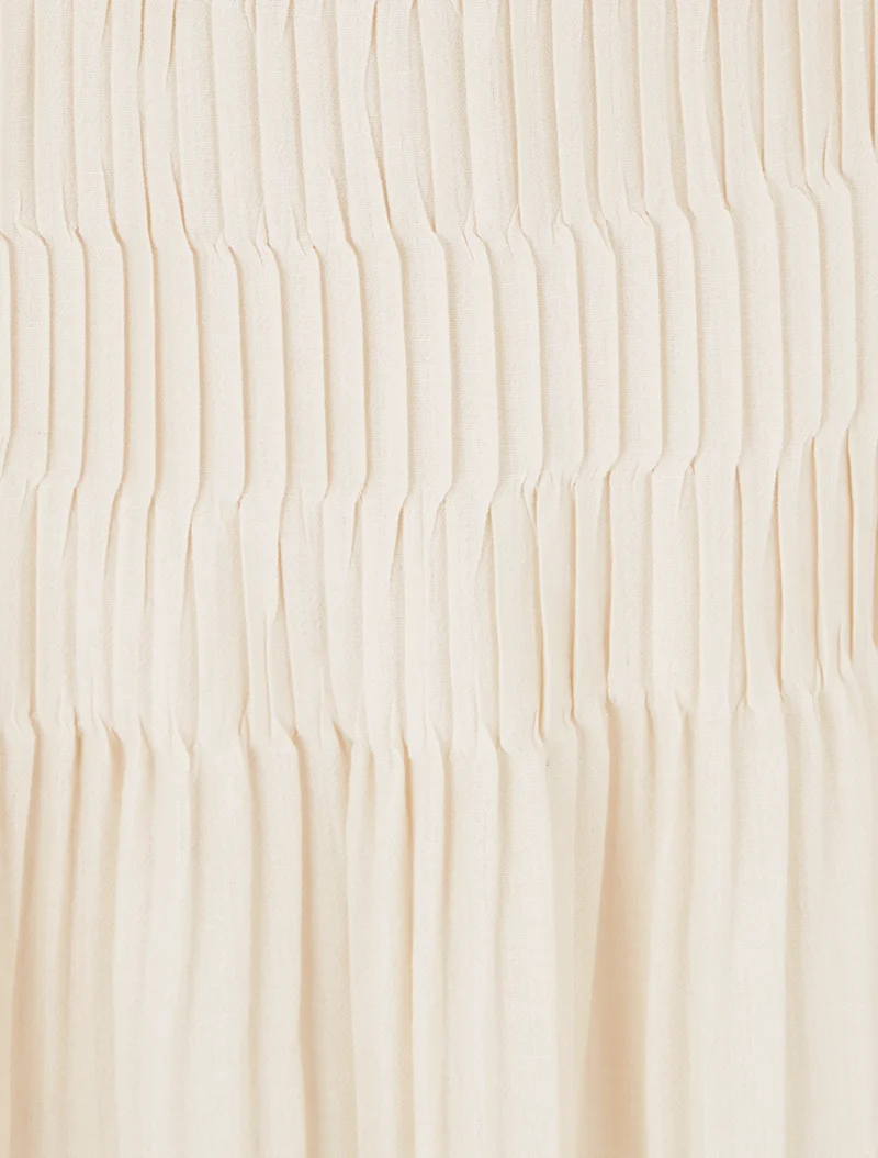 Jupe longue plissée à taille élastiquée - Beige