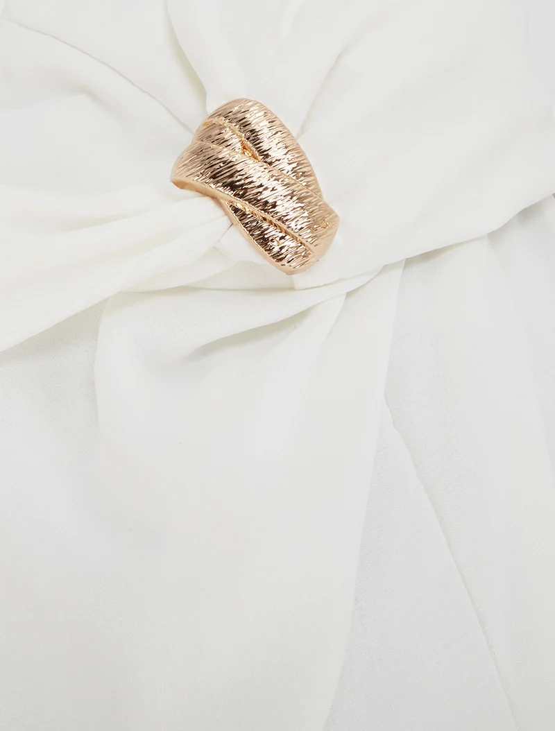 Robe longue unie à col V bijou - Blanc