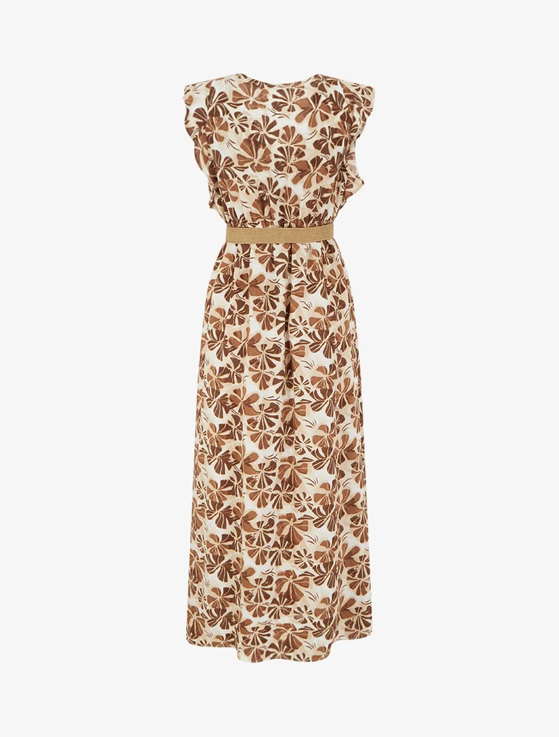 Robe longue imprimé stylisé à col cache-coeur - Marron