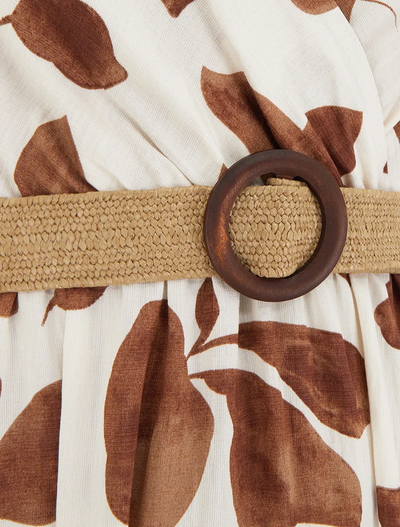 Robe longue évasée imprimé grandes fleurs - Marron