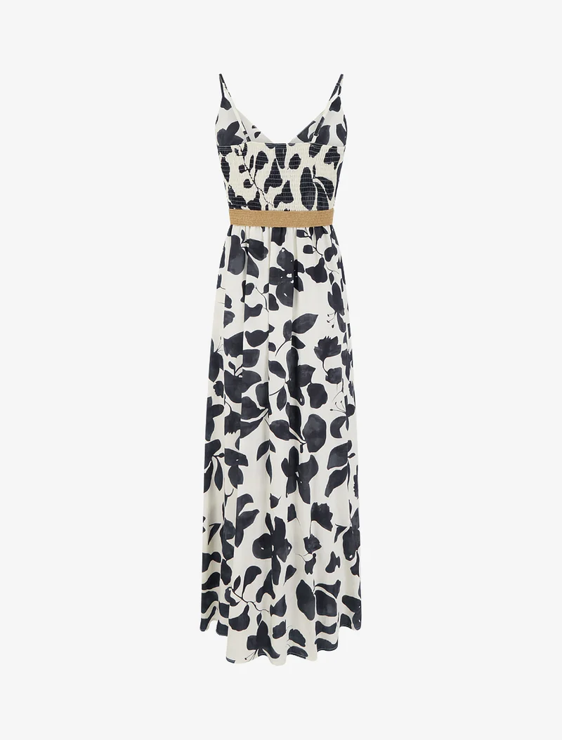 Robe longue évasée imprimé grandes fleurs - Noir