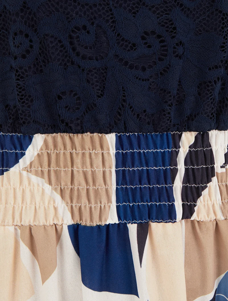 Robe imprimé abstrait à bretelles en crochet - Marine