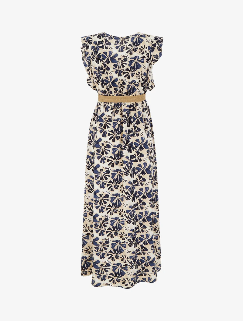 Robe longue imprimé stylisé à col cache-coeur - Marine