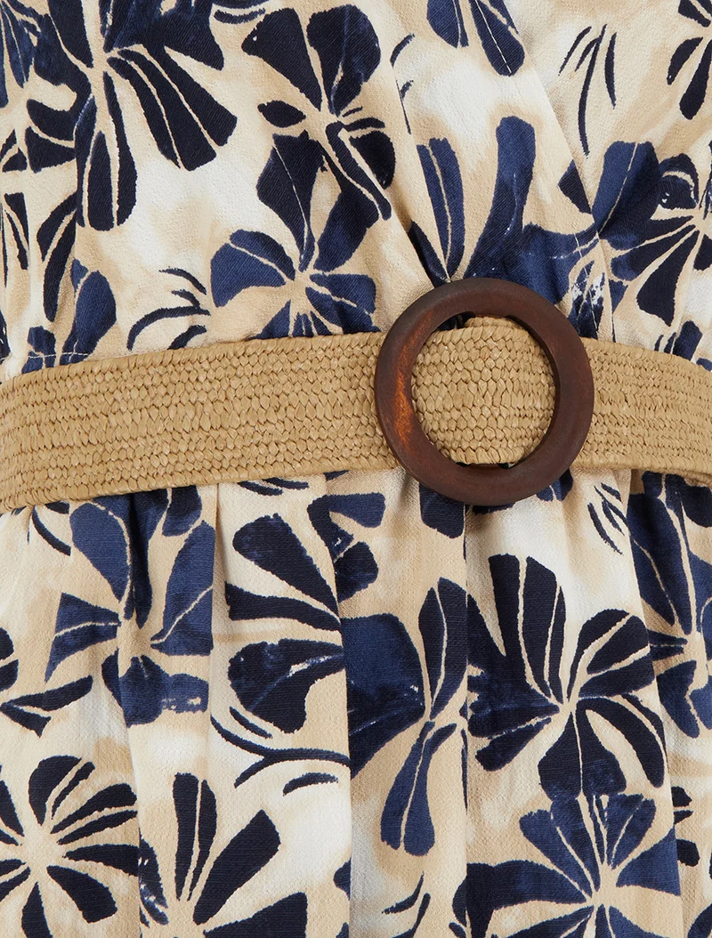Robe longue imprimé stylisé à col cache-coeur - Marine