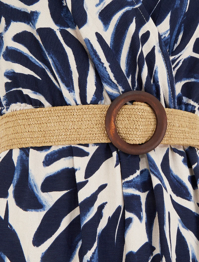 Robe longue imprimé fantaisie à col cache-coeur - Marine