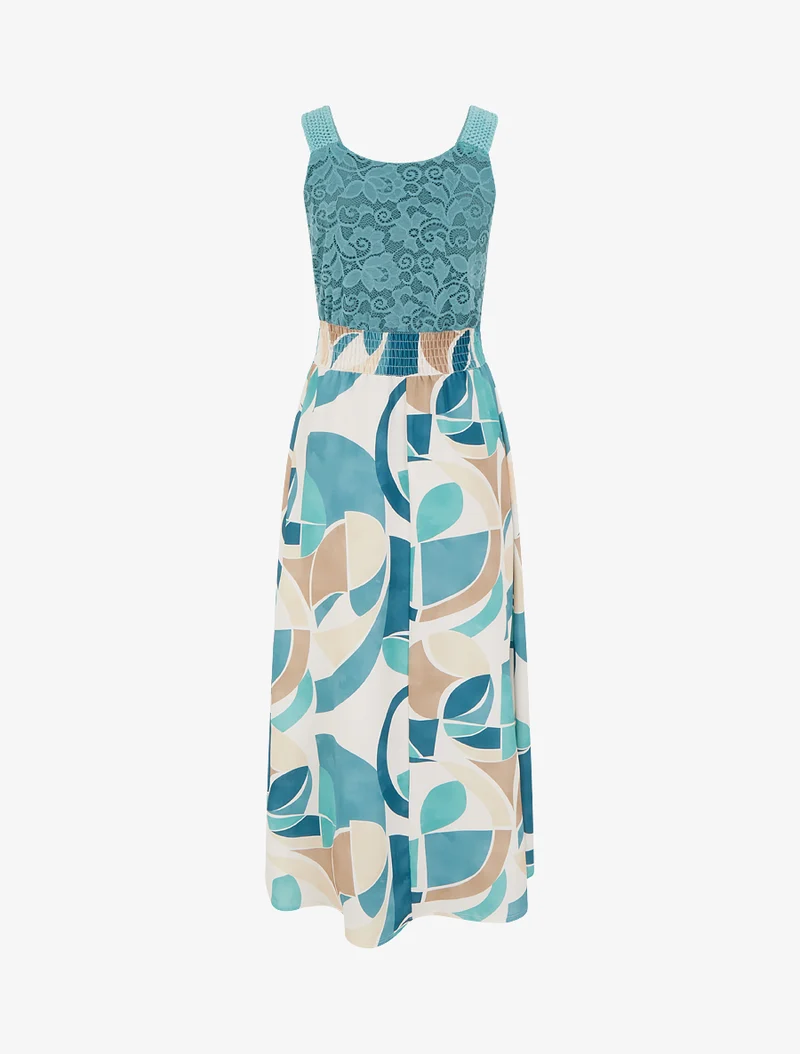 Robe imprimé abstrait à bretelles en crochet - Turquoise