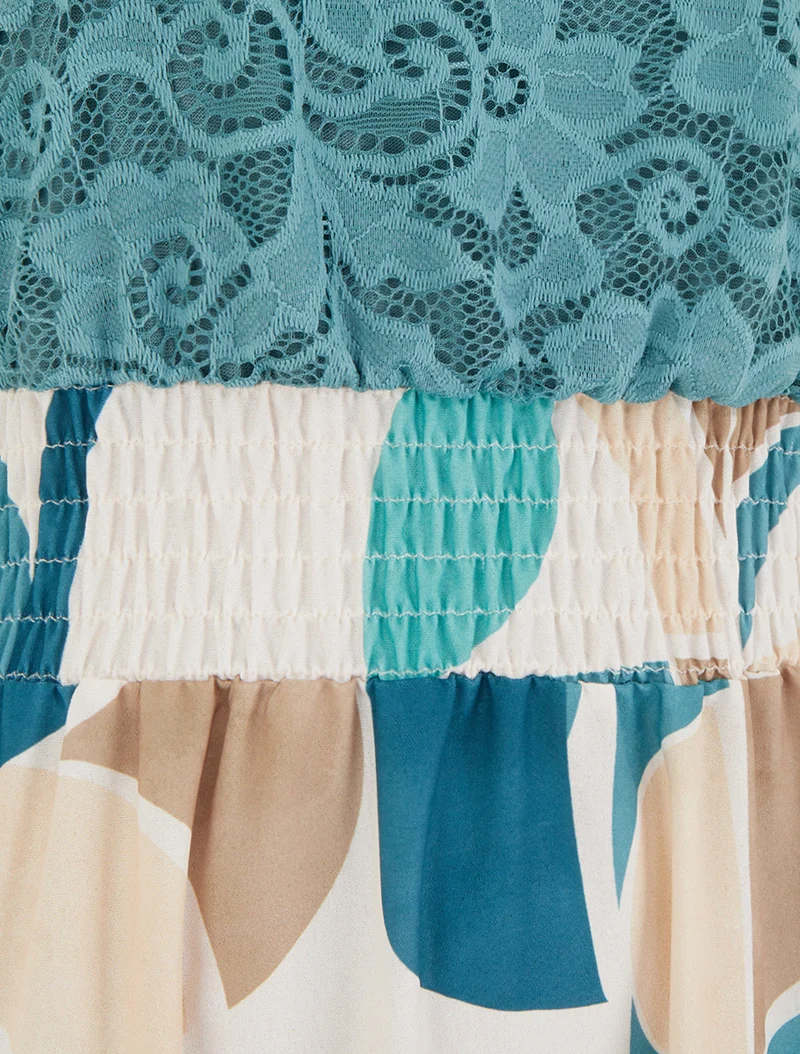 Robe imprimé abstrait à bretelles en crochet - Turquoise