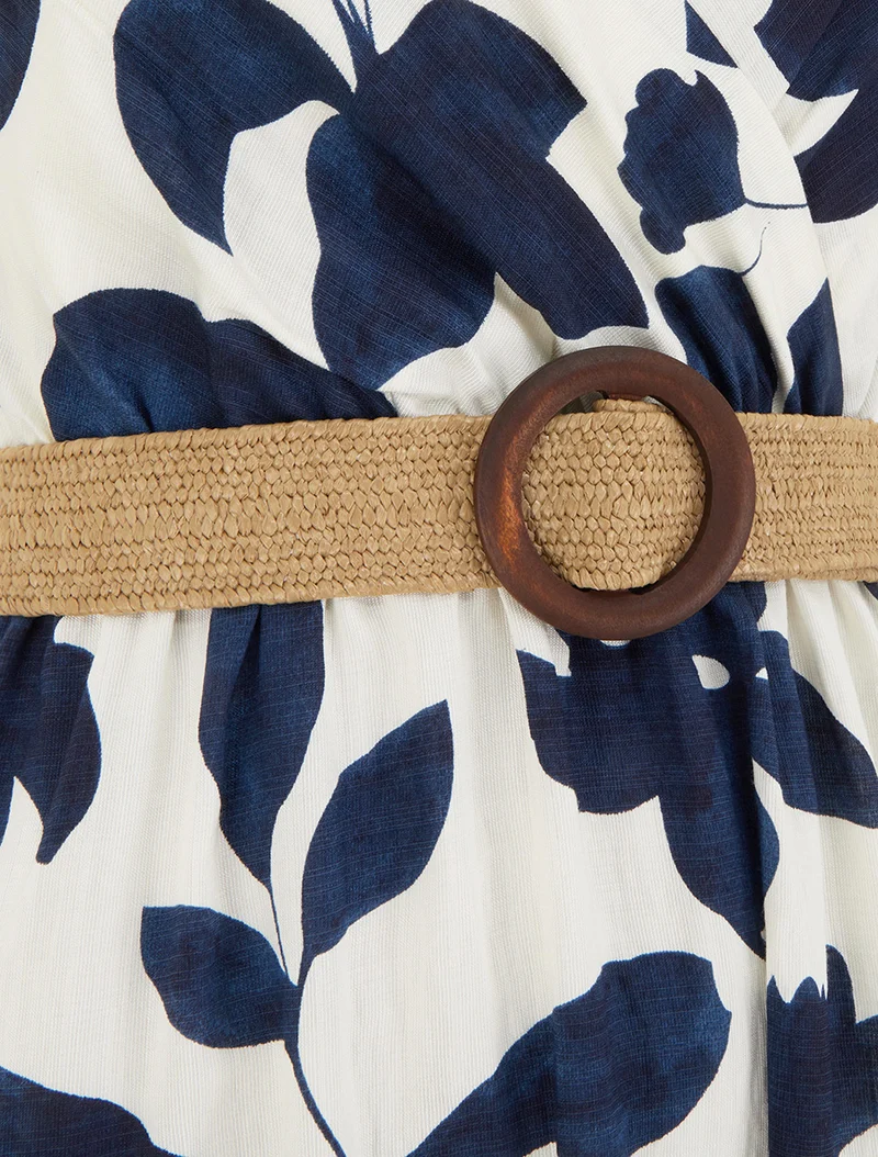 Robe longue évasée imprimé grandes fleurs - Marine