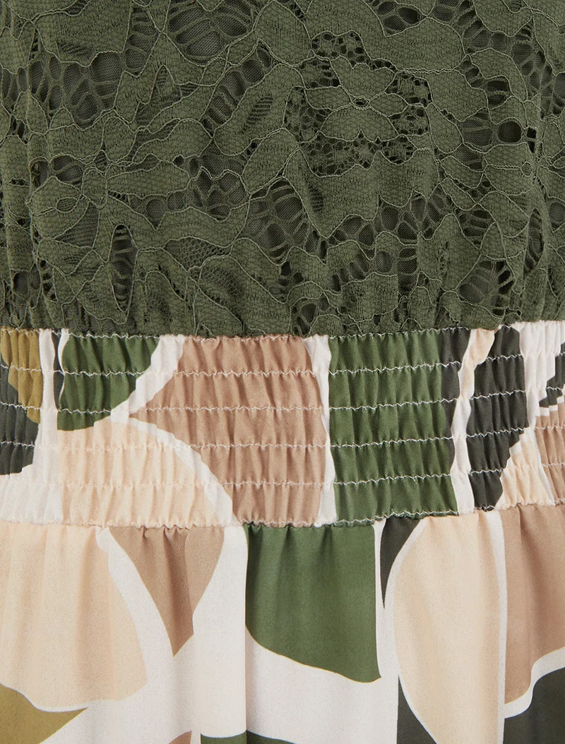 Robe imprimé abstrait à bretelles en crochet - Kaki