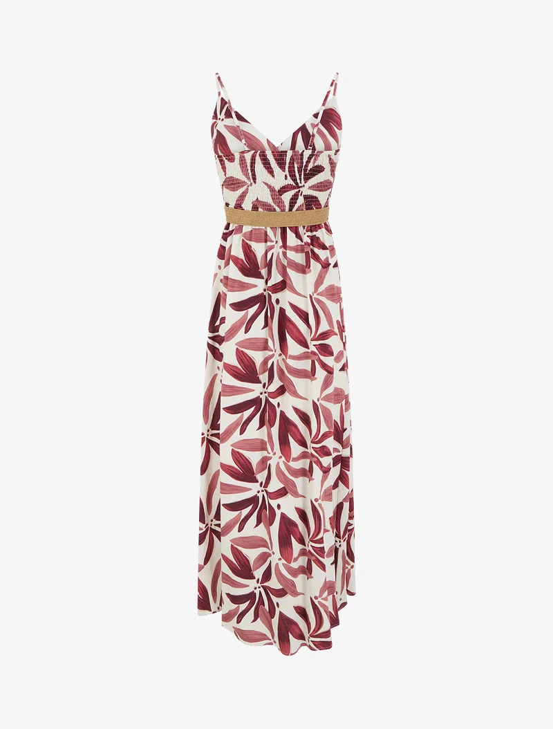 Robe longue évasée imprimé végétal - Vieux rose
