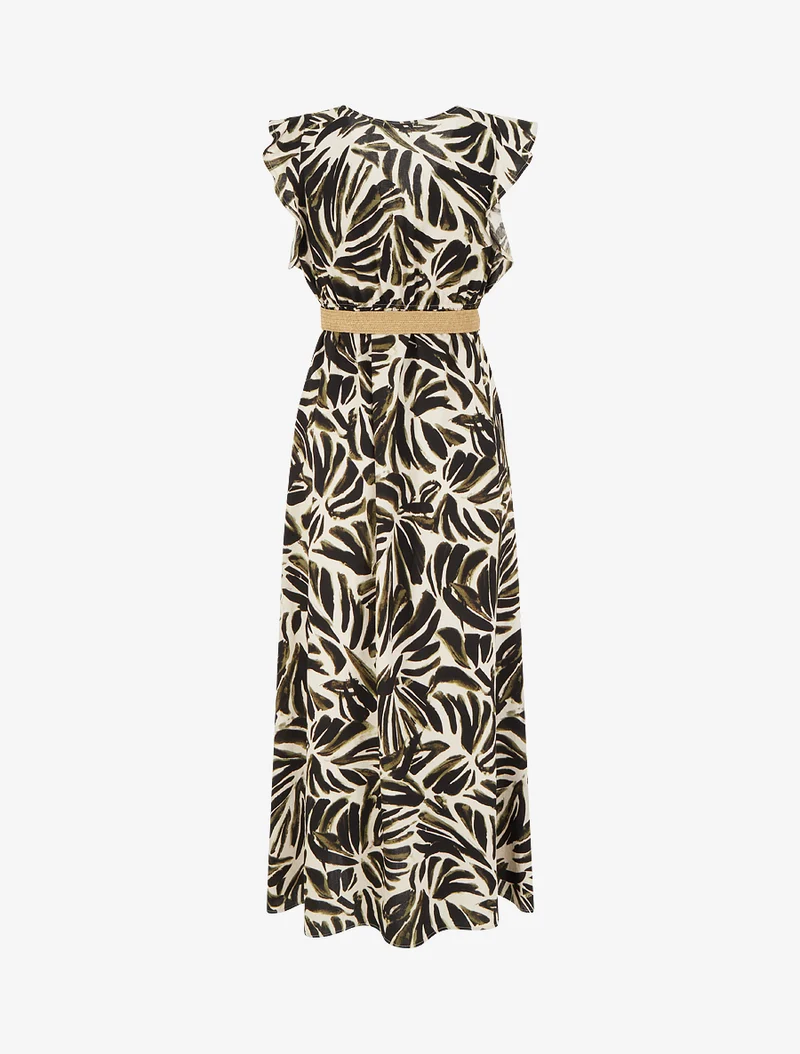 Robe longue imprimé fantaisie à col cache-coeur - Kaki