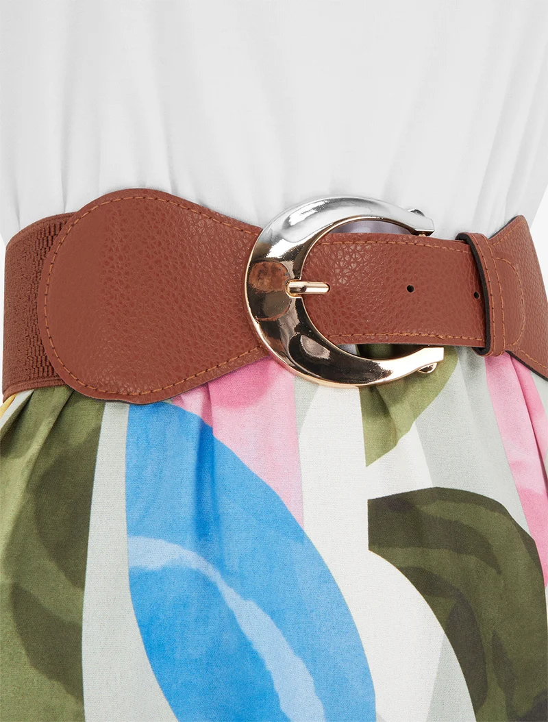Robe imprimé fantaisie à bretelles en simili - Kaki