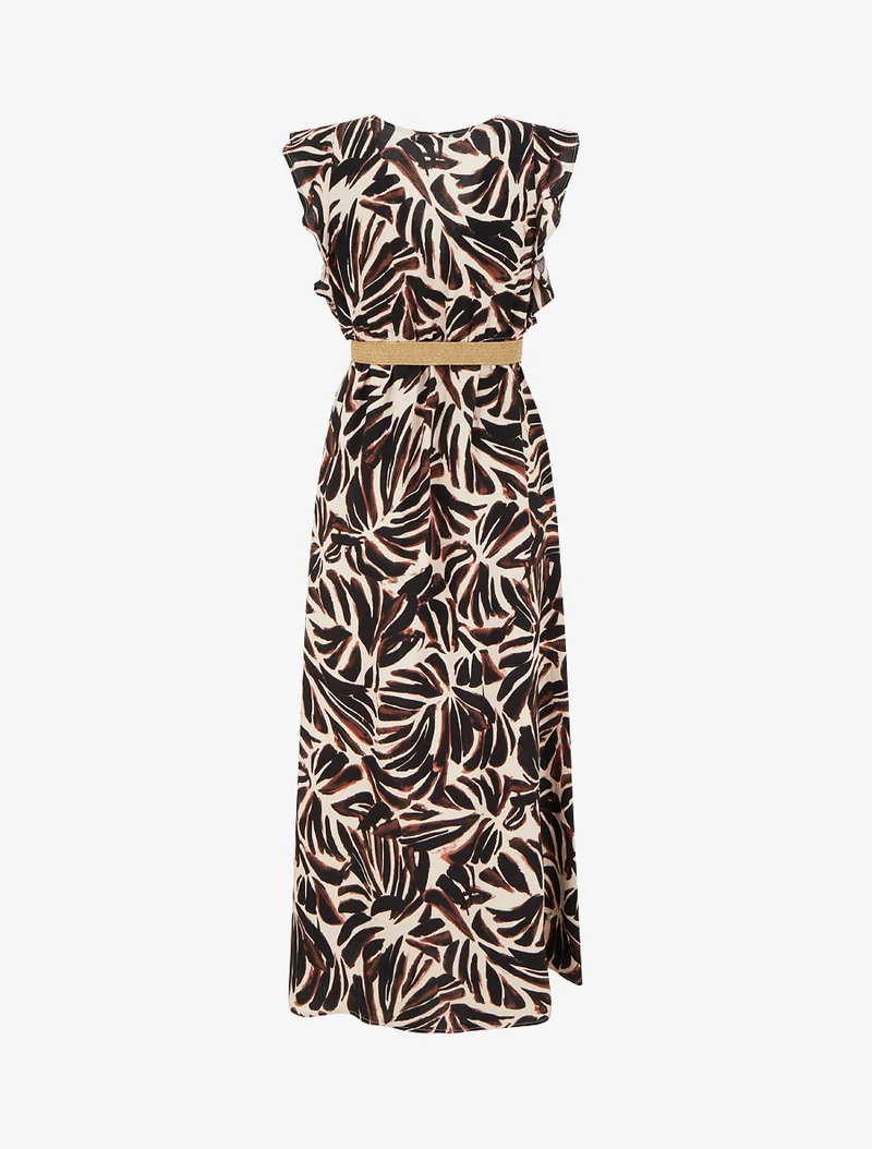 Robe longue imprimé fantaisie à col cache-coeur - Marron
