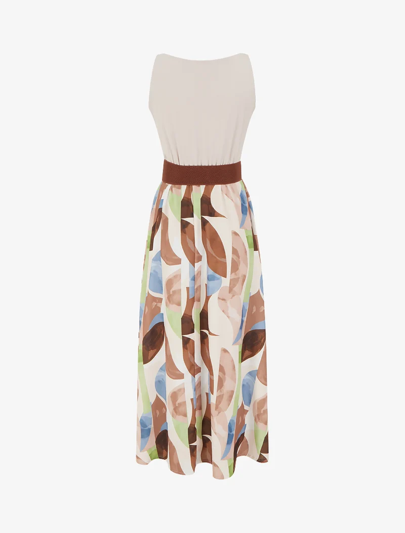 Robe imprimé fantaisie à bretelles en simili - Beige