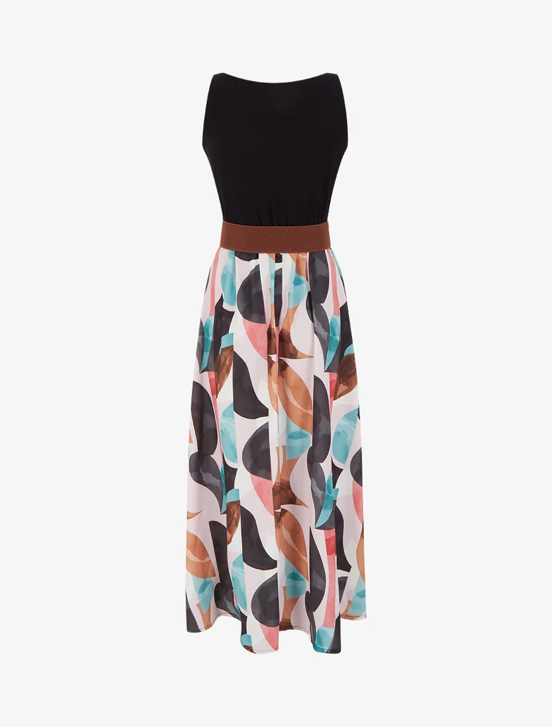 Robe imprimé fantaisie à bretelles en simili - Noir