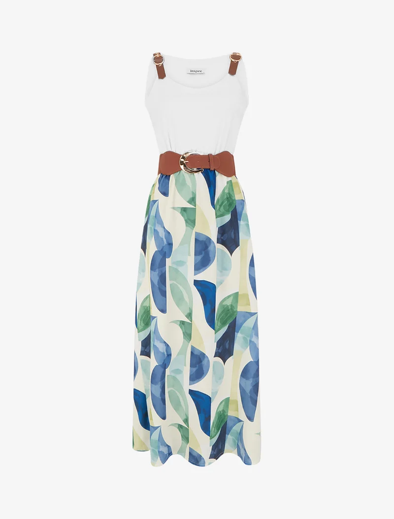 Robe imprimé fantaisie à bretelles en simili - Marine