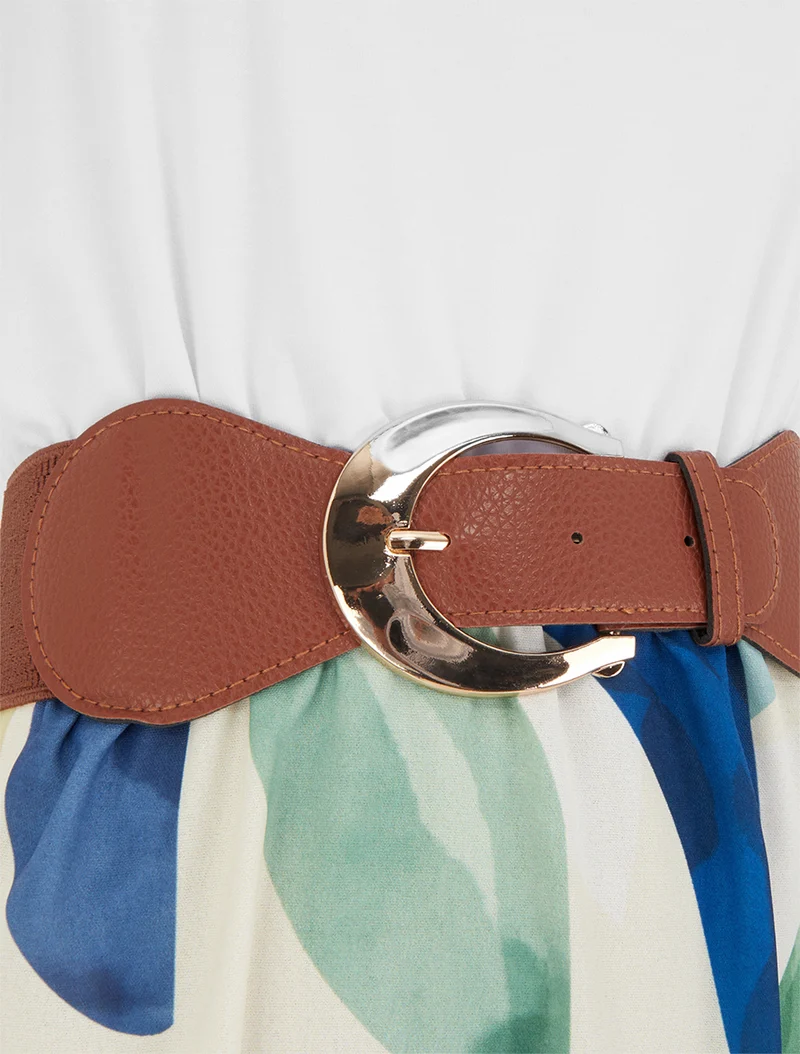 Robe imprimé fantaisie à bretelles en simili - Marine