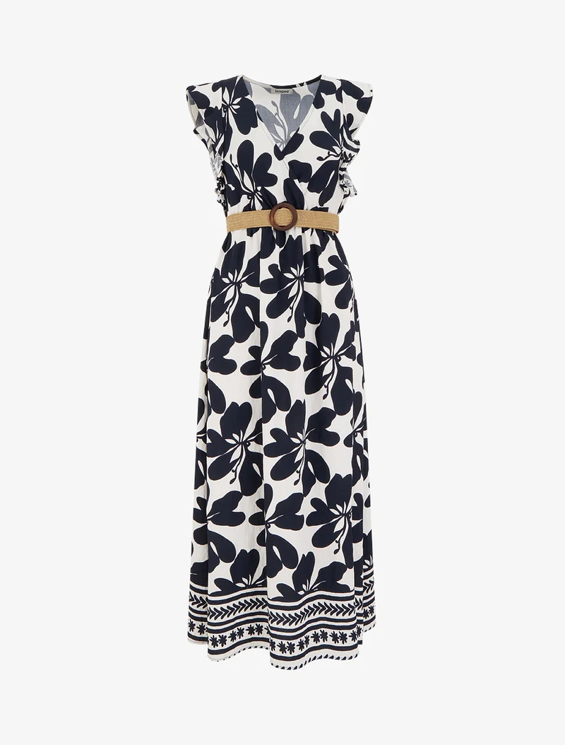 Robe longue imprimé grandes fleurs à col cache-coeur - Marine