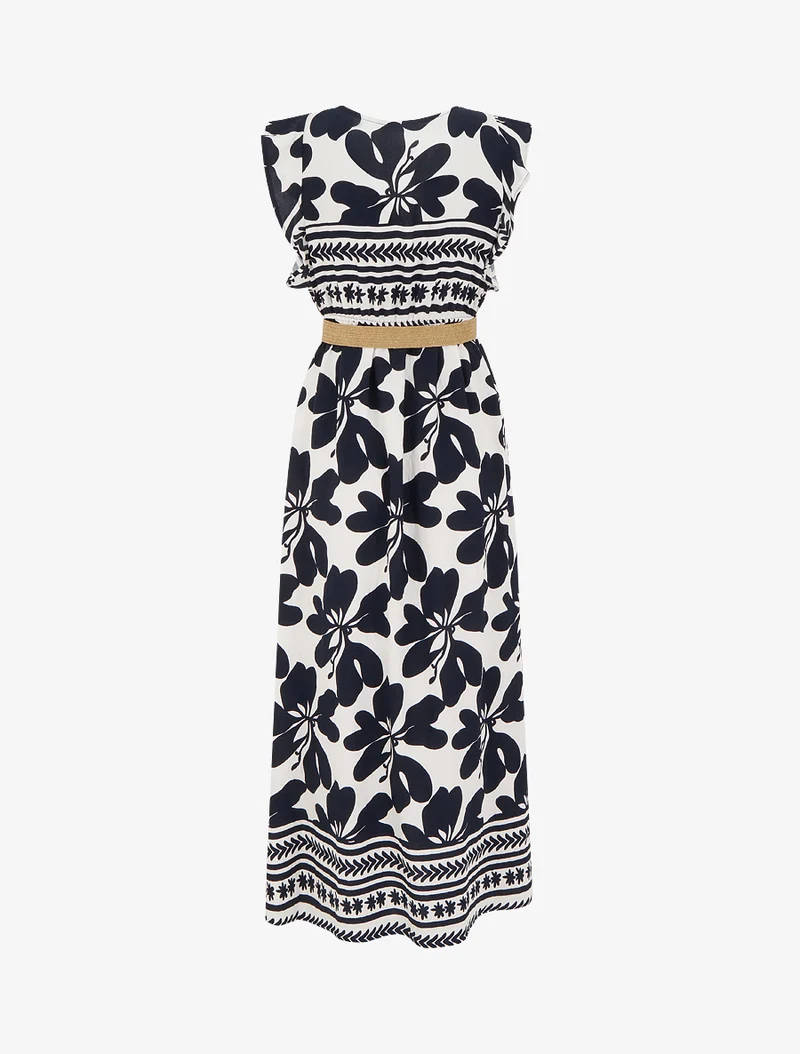 Robe longue imprimé grandes fleurs à col cache-coeur - Marine