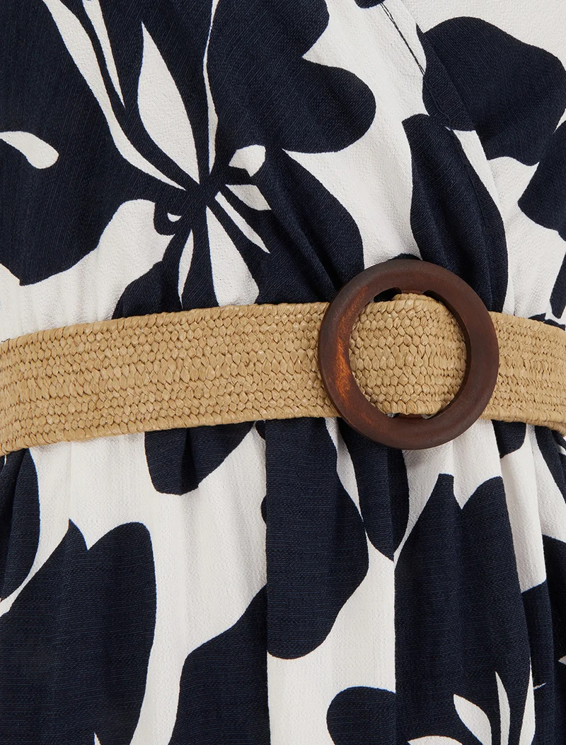 Robe longue imprimé grandes fleurs à col cache-coeur - Marine