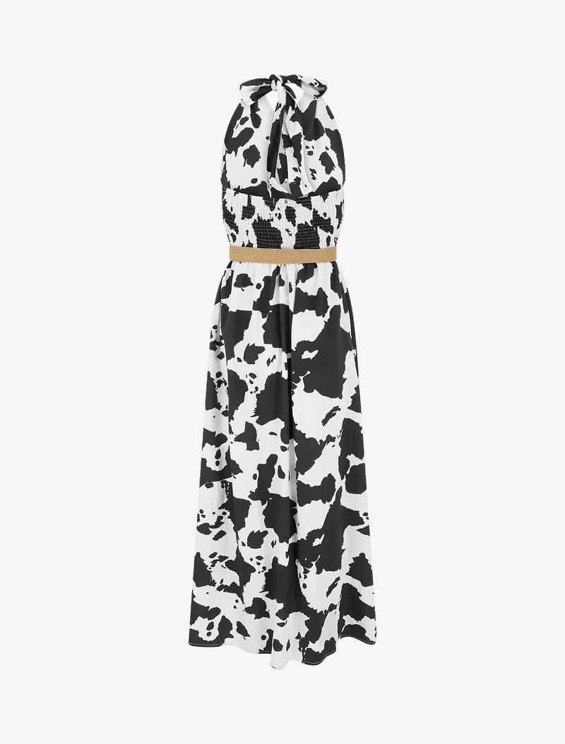Robe longue dos nu à imprimé vache - Noir