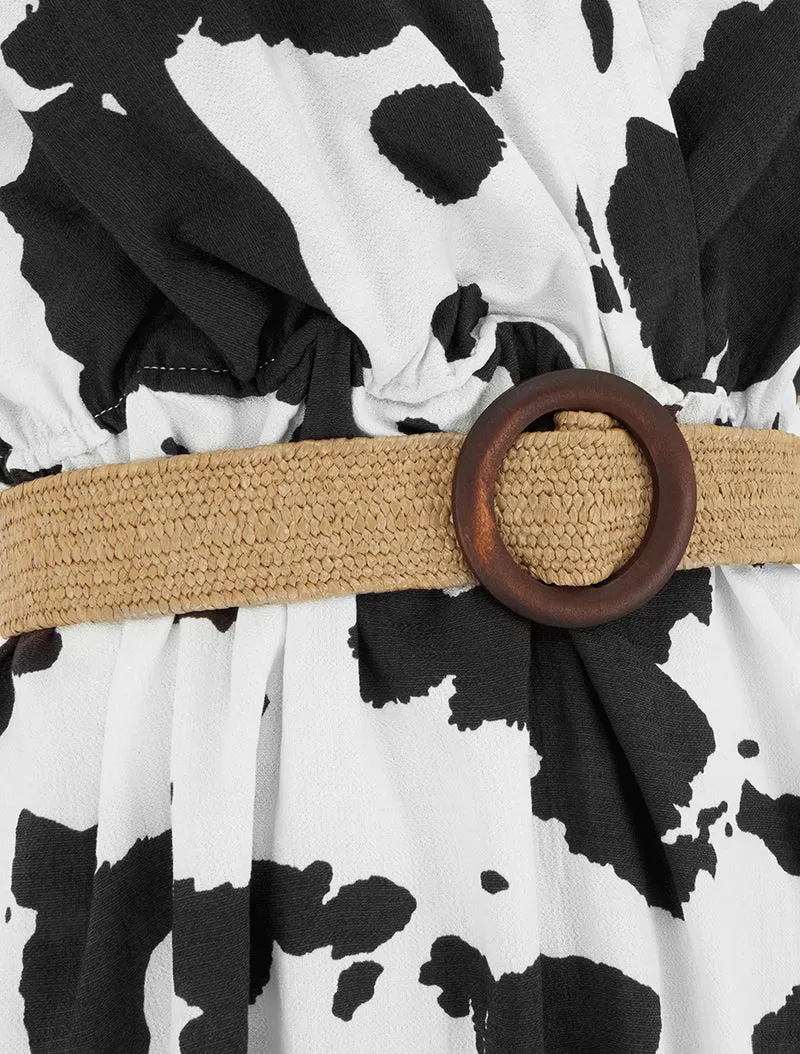 Robe longue dos nu à imprimé vache - Noir