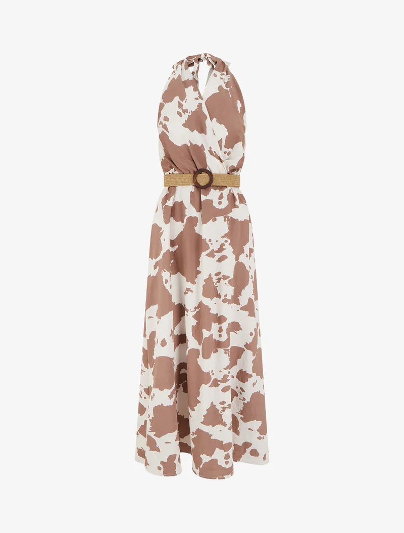 Robe longue dos nu à imprimé vache - Taupe
