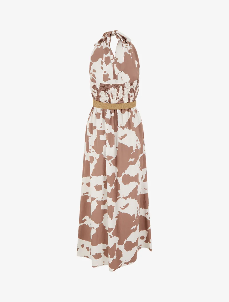 Robe longue dos nu à imprimé vache - Taupe
