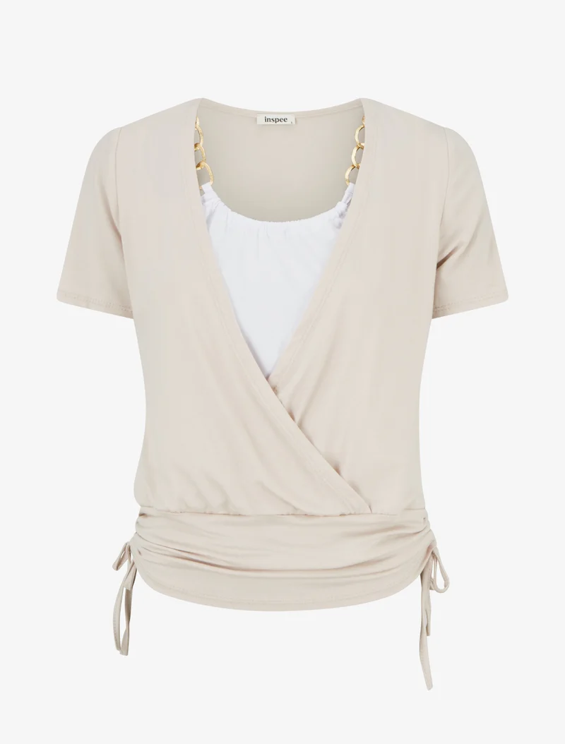 Top effet superposé à chaînes - Beige