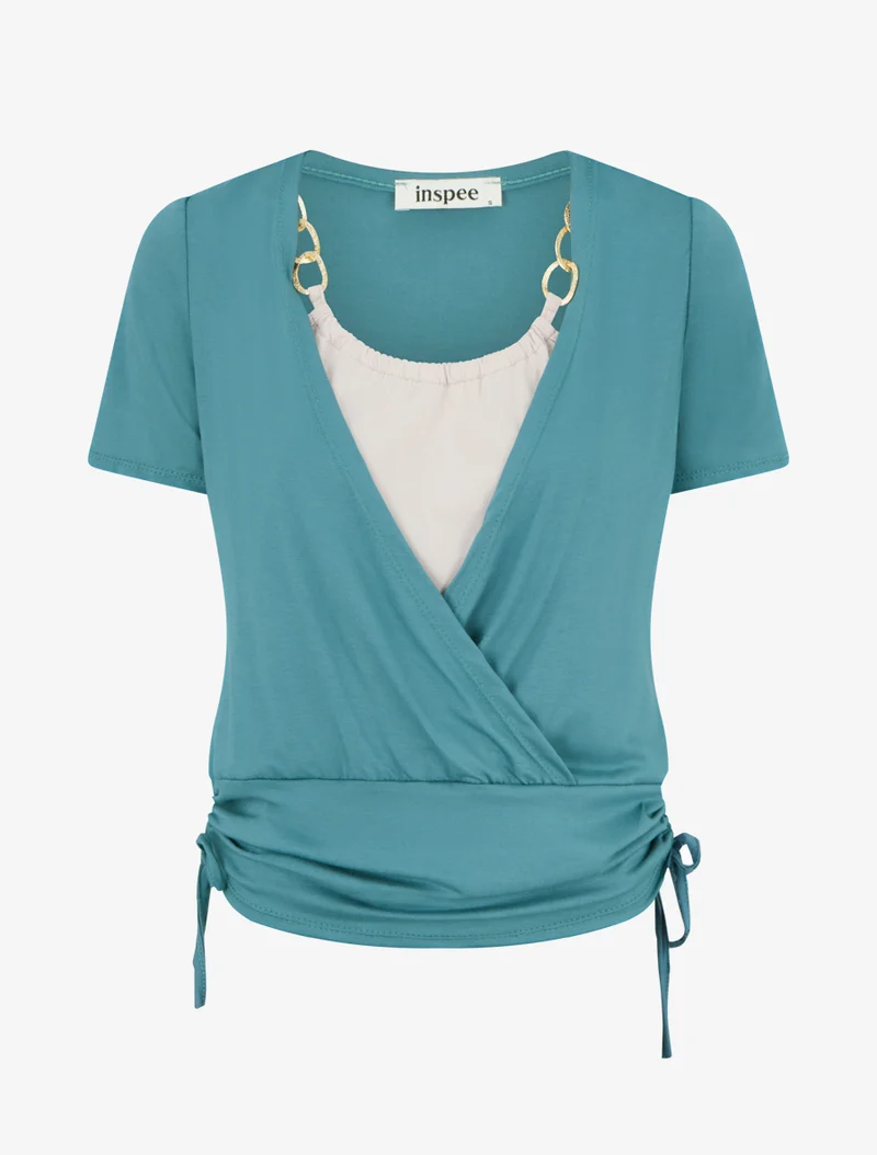 Top effet superposé à chaînes - Turquoise