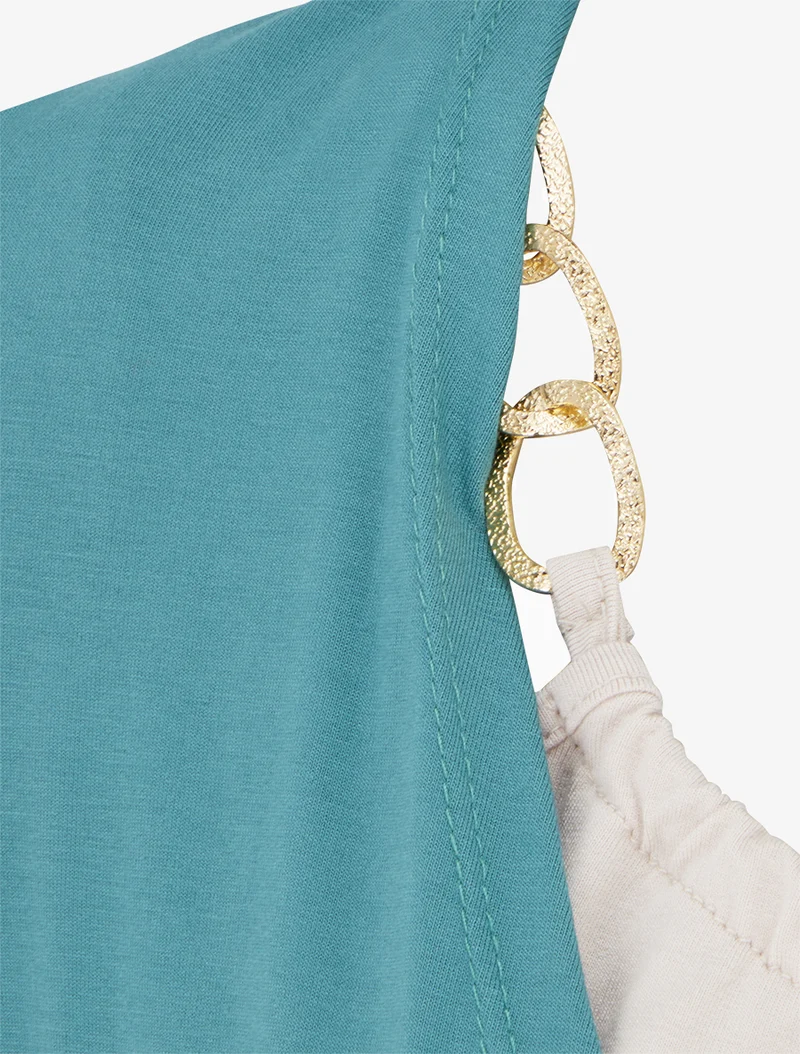 Top effet superposé à chaînes - Turquoise