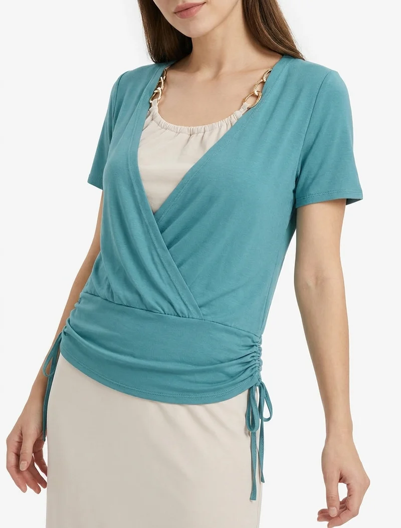 Top effet superposé à chaînes - Turquoise
