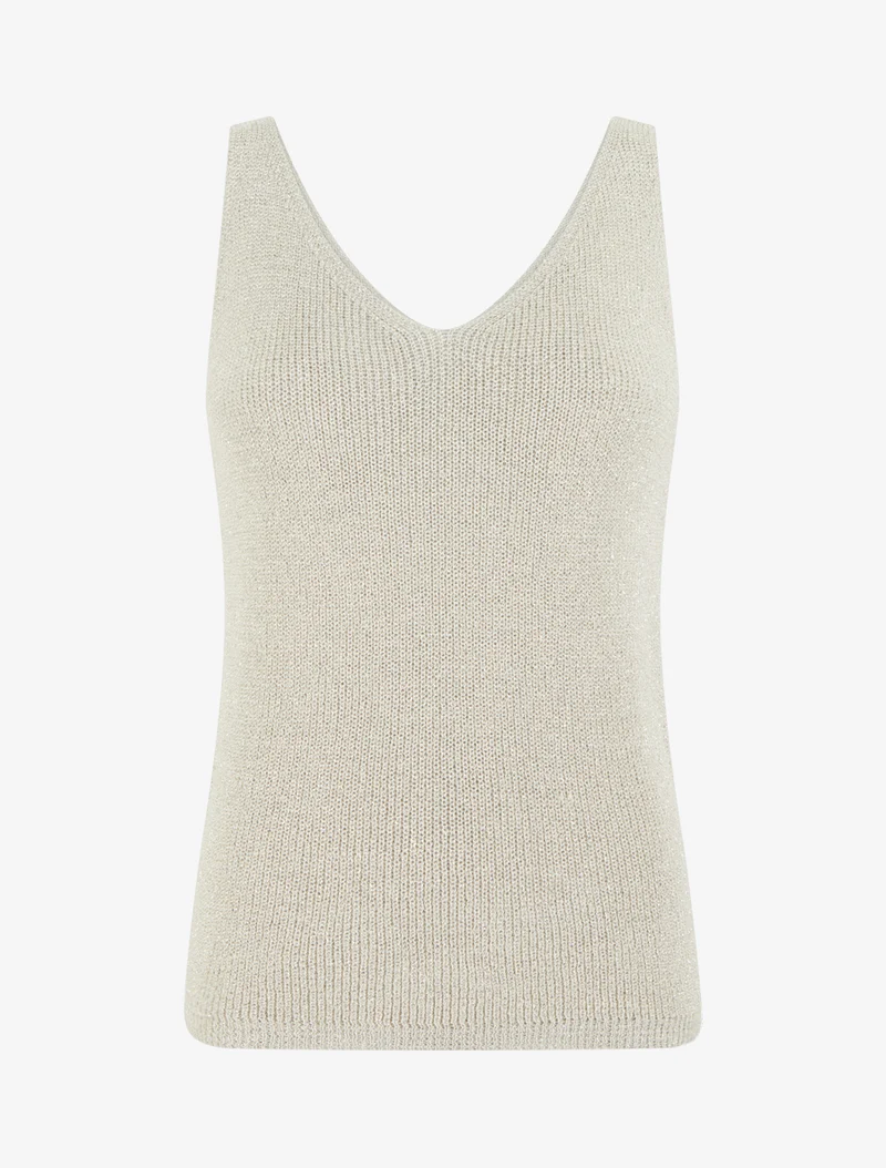 Top uni irisé en maille - Beige