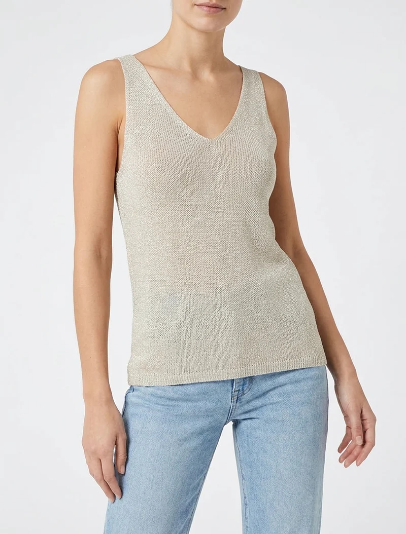Top uni irisé en maille - Beige