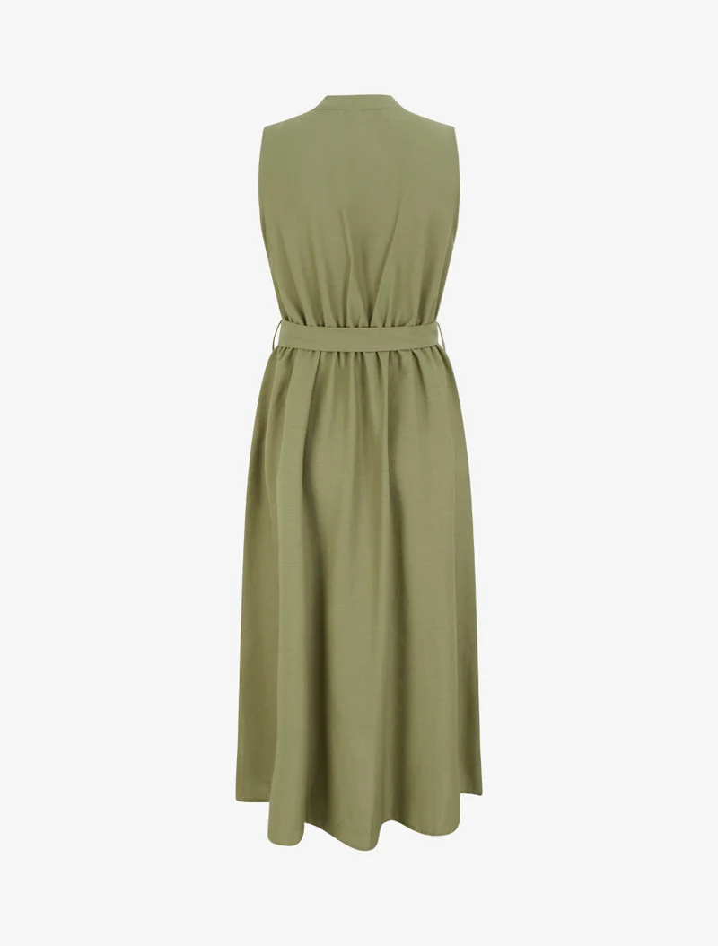 Robe longue unie effet lin - Kaki