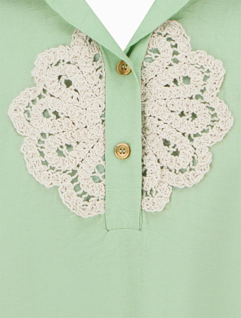 Blouse sans manches à empiècement crochet - Vert pomme