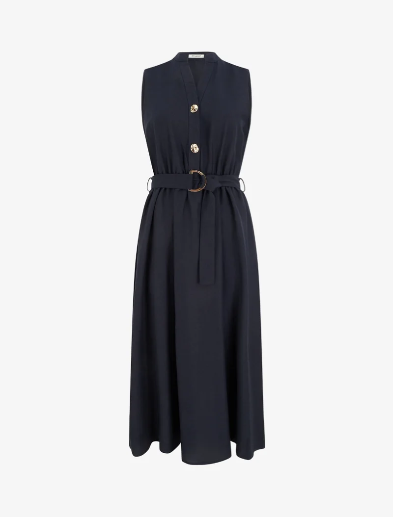 Robe longue unie effet lin - Marine
