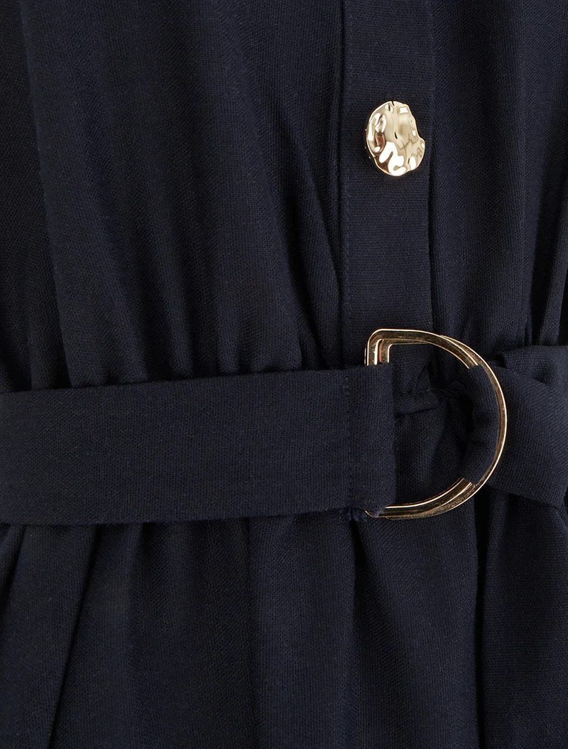 Robe longue unie effet lin - Marine