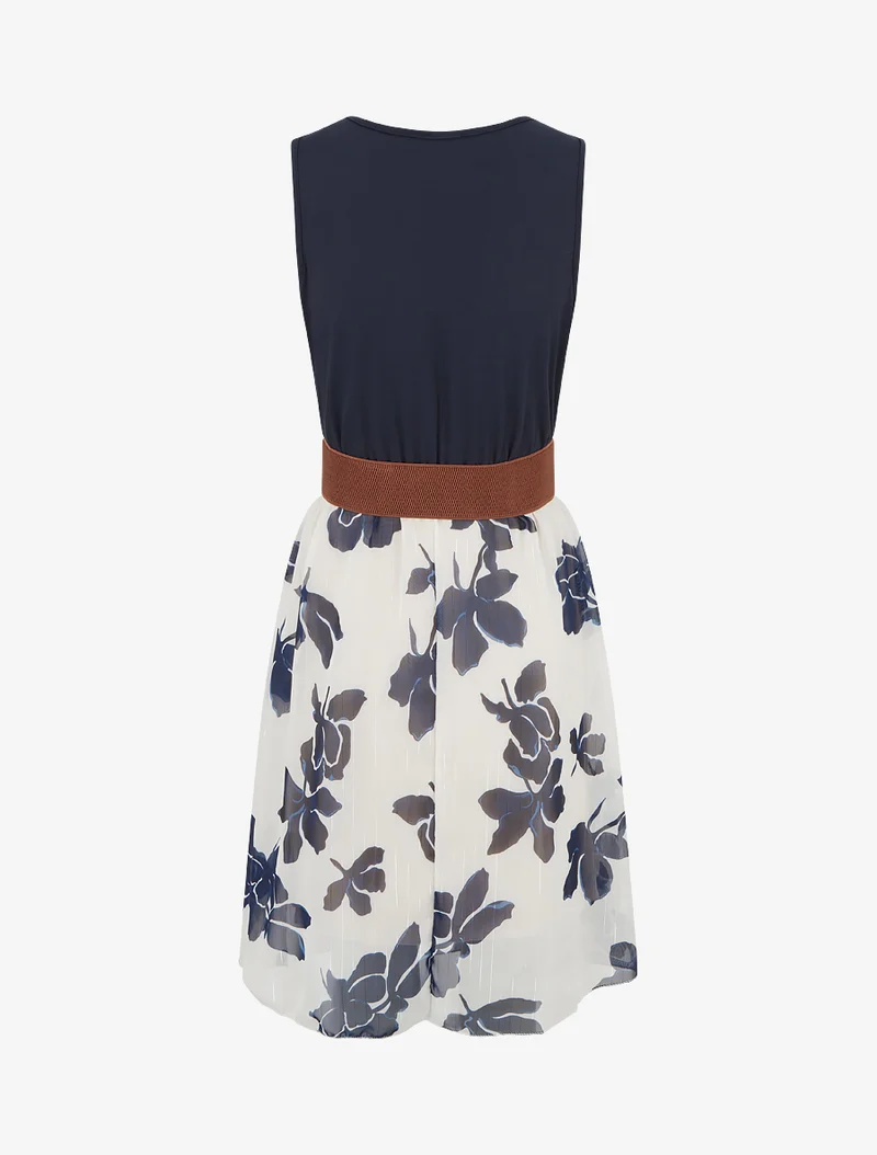 Robe coupe évasée imprimé floral - Marine