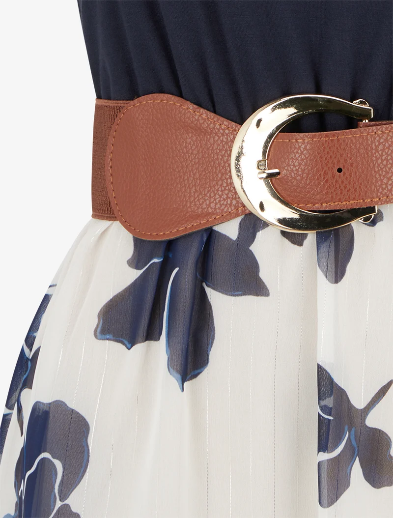 Robe coupe évasée imprimé floral - Marine