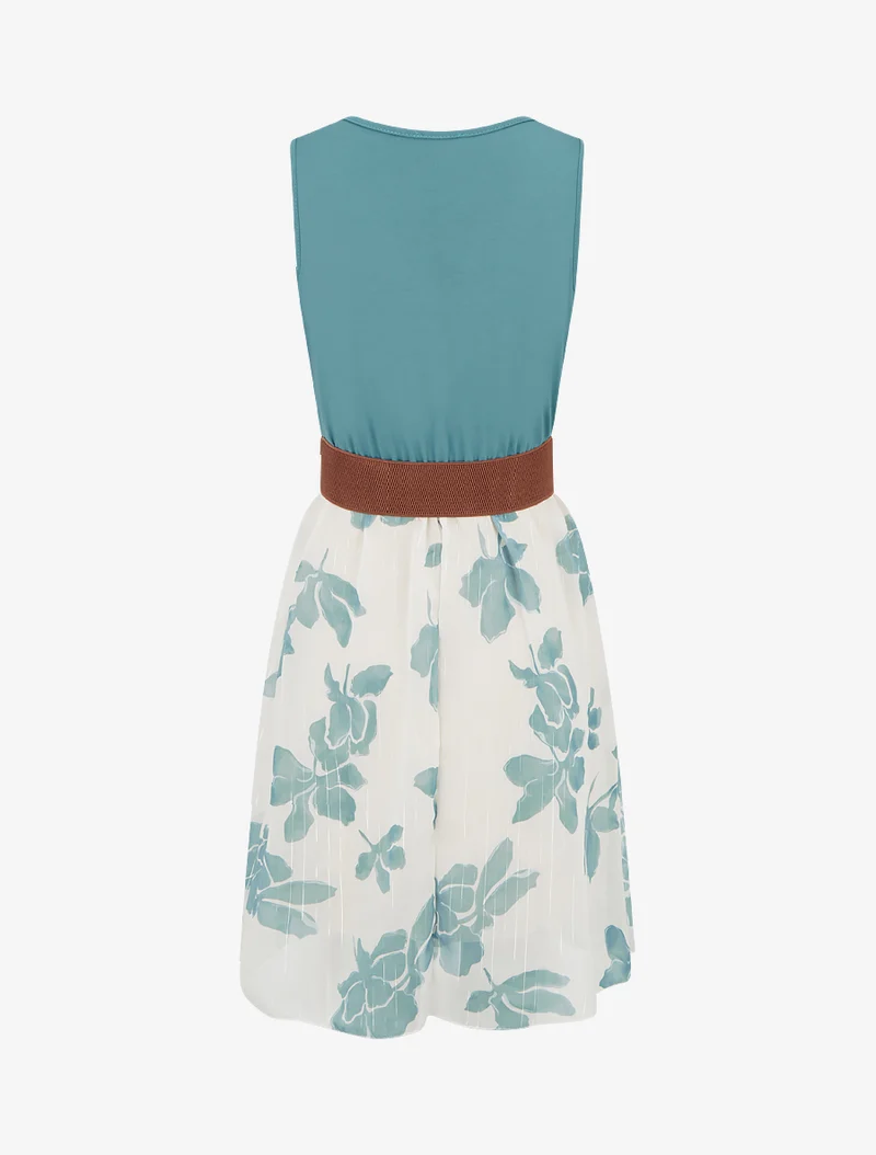 Robe coupe évasée imprimé floral - Bleu clair