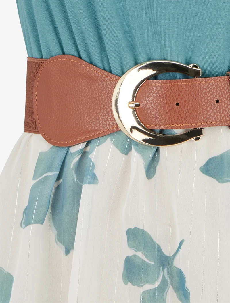 Robe coupe évasée imprimé floral - Bleu clair