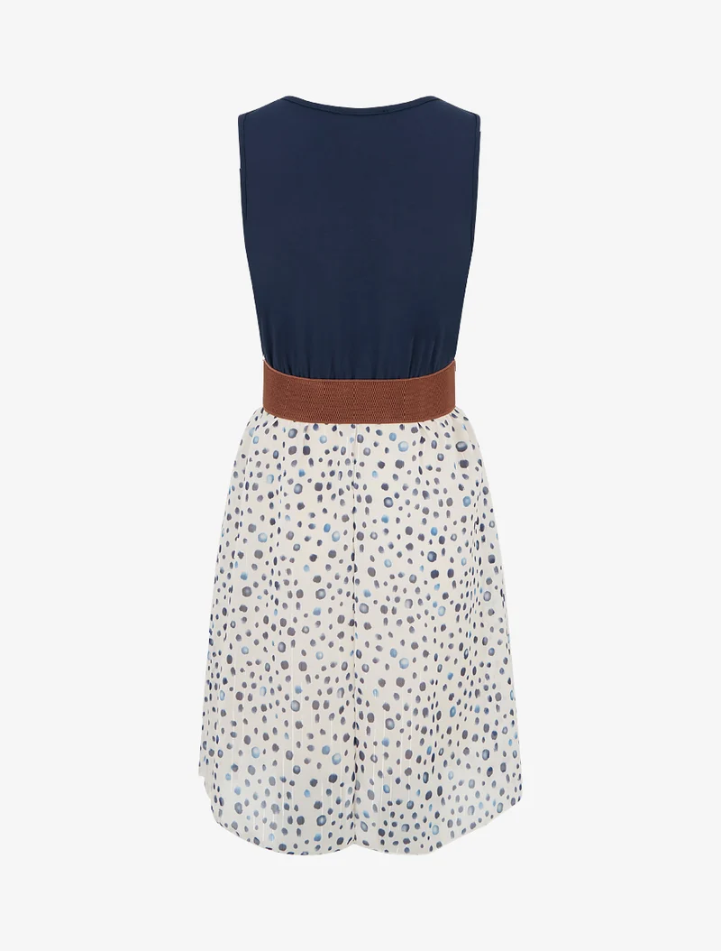 Robe coupe évasée imprimé pois fantaisies - Marine