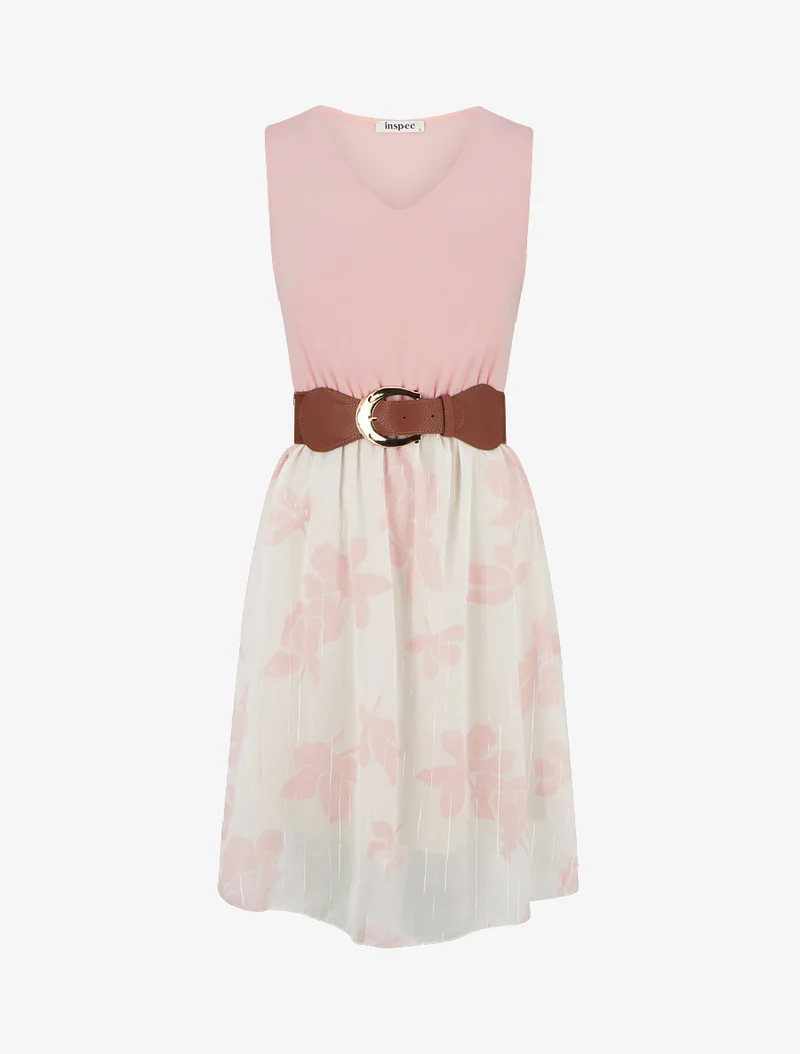 Robe coupe évasée imprimé floral - Rose