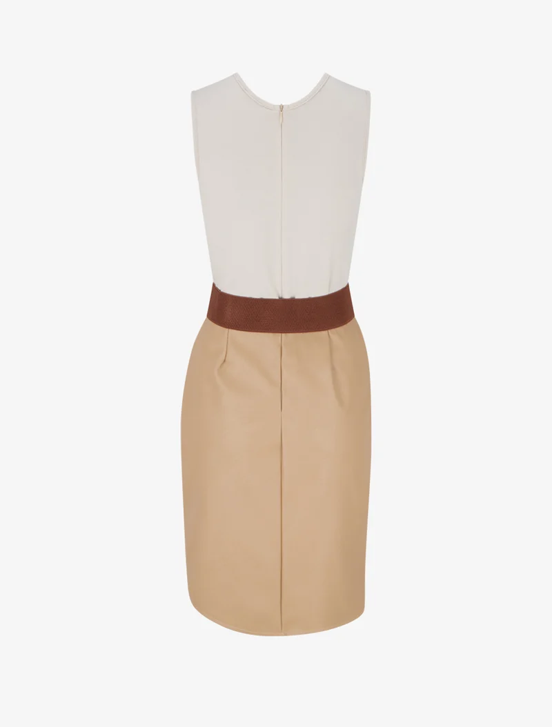 Robe bimatière à col V - Beige