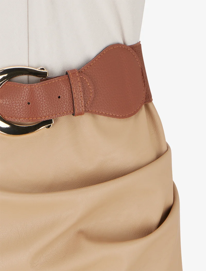 Robe bimatière à col V - Beige