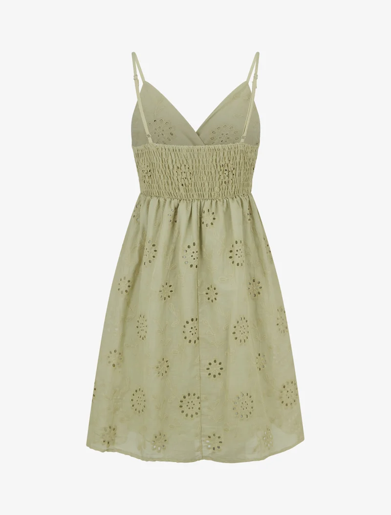 Robe mi-longue à motif floral ajouré - Kaki