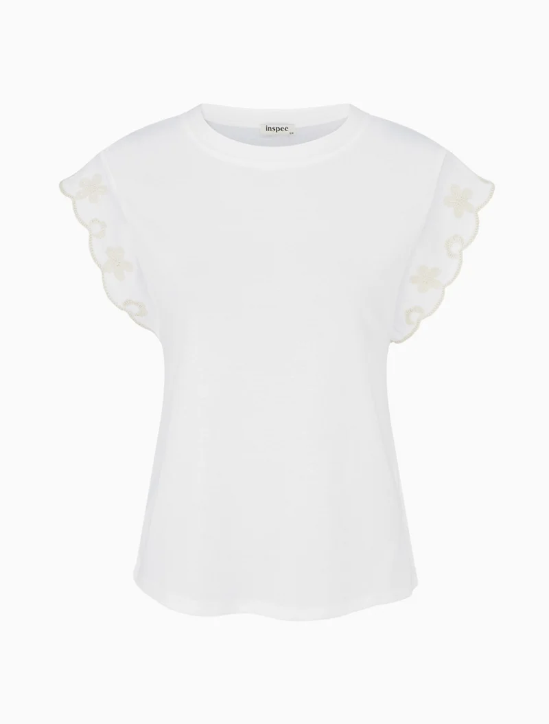 T-shirt uni à motif floral - Blanc