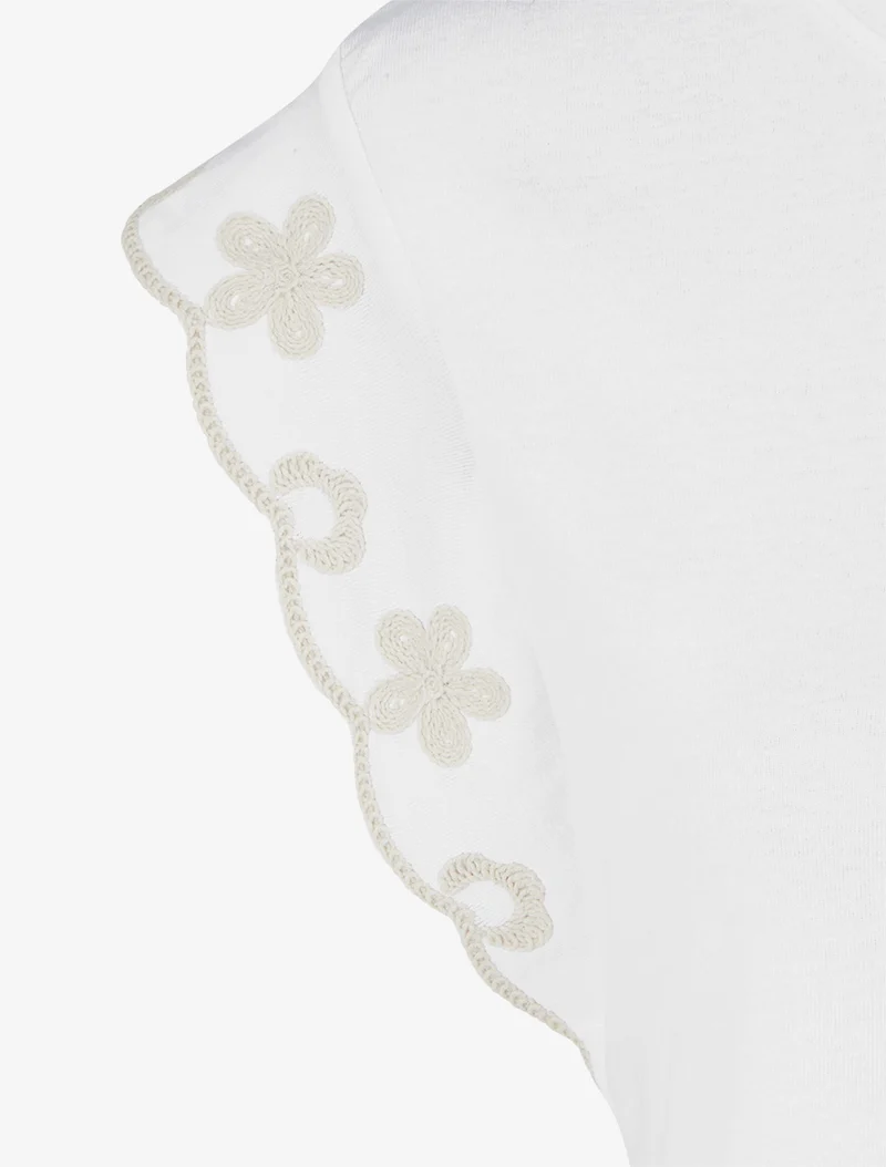 T-shirt uni à motif floral - Blanc
