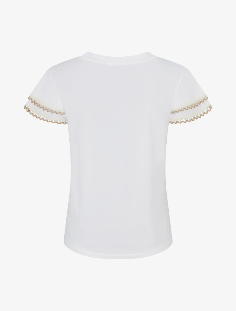 T-shirt manches courtes à détail broderies - Blanc